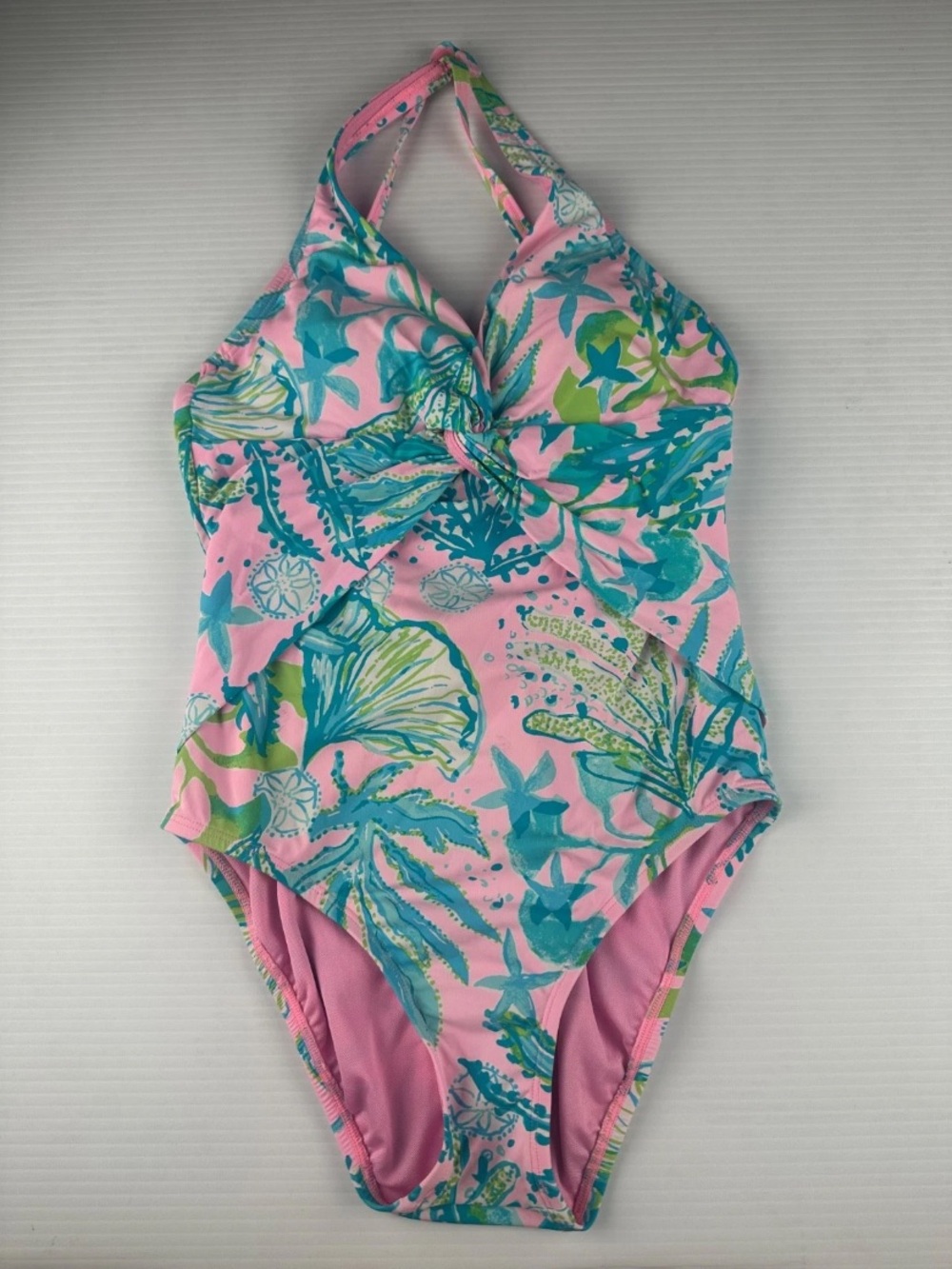 Lilly Pulitzer Sz 0 Pink Blue Floral Print One Piece Swimsuit